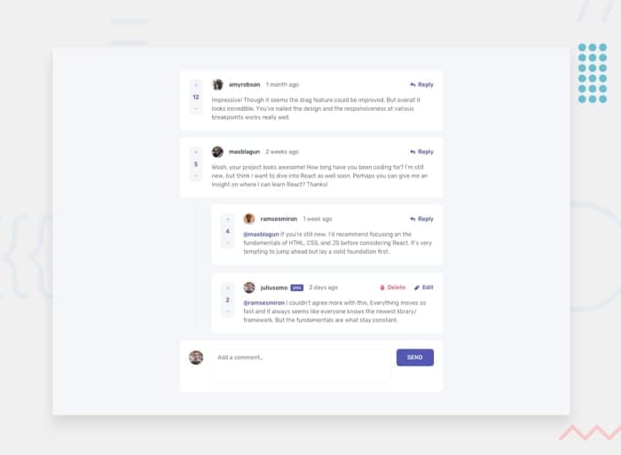 Interactive comments section