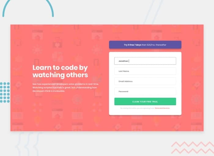 Intro component with sign-up form
