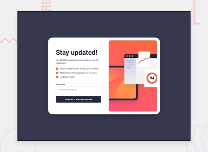 Newsletter sign-up form with success message