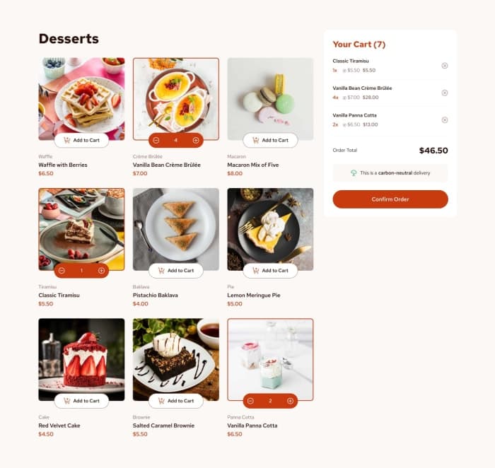Product list with cart