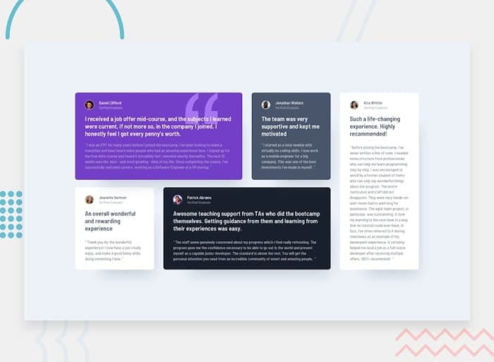 Testimonials grid section